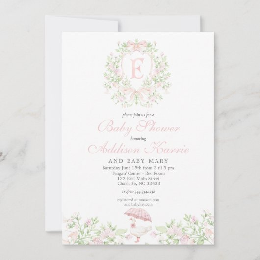 Preppy Silly Goose  Girl Baby Shower Invite 招待状 (正面)