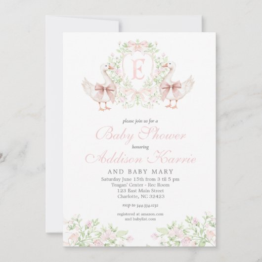 Preppy Silly Goose  Girl Baby Shower Invite 招待状 (正面)