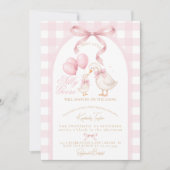Preppy Silly Goose Pink Bow Girl Baby Shower 招待状 (正面)