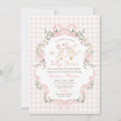 Preppy Silly Goose Pink Bow Girl Baby Shower 招待状 (正面)