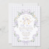 Preppy Silly Goose Purple Bow Girl Baby Shower 招待状 (正面)