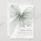 Preppy Soft Green Bow Coquette Clean Baby Shower 招待状 (正面)