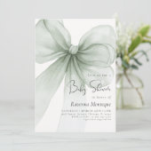 Preppy Soft Green Bow Coquette Clean Baby Shower 招待状 (スタンド正面)
