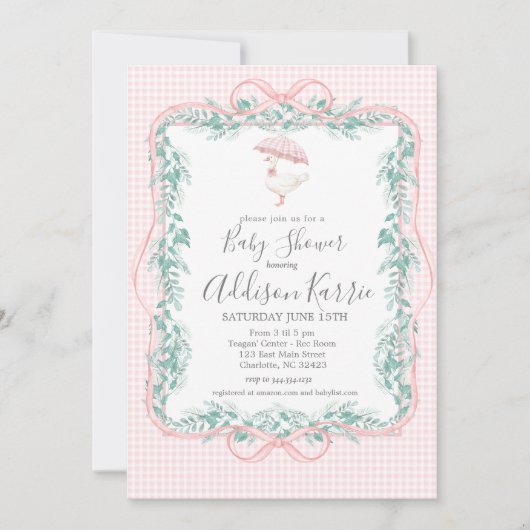 Preppy Southern goose baby shower invite 招待状 (正面)
