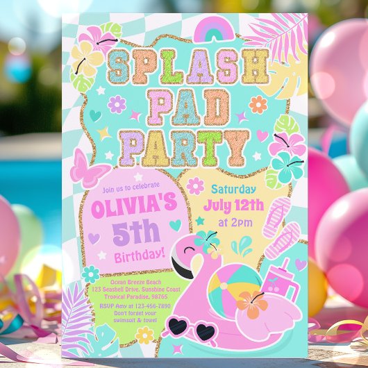 Preppy Splash Pad Party Cute Girly Pool Birthday 招待状