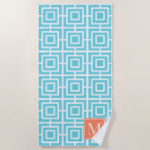 Preppy Square Lattice Monogram - Coral & Turquoise ビーチタオル (正面)