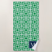 Preppy Square Lattice Monogram – Green & Navy ビーチタオル (正面)