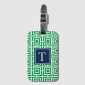 Preppy Square Lattice Monogram - Green & Navy ラゲッジタグ (正面縦)