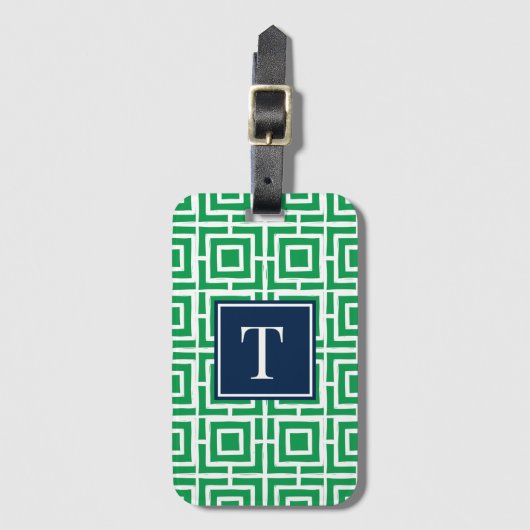 Preppy Square Lattice Monogram - Green & Navy ラゲッジタグ (正面縦)