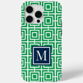 Preppy Square Lattice Monogram – Green & Navy Case-Mate iPhoneケース (裏面)
