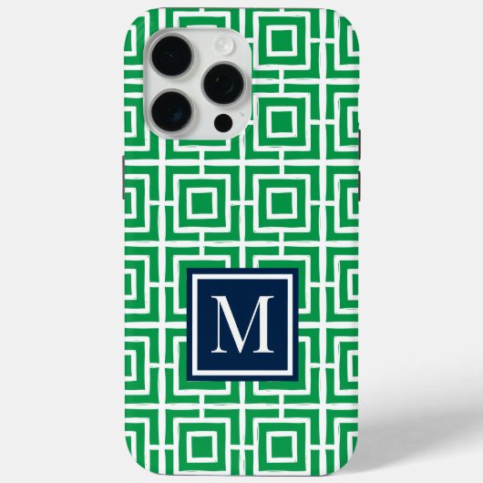 Preppy Square Lattice Monogram – Green & Navy Case-Mate iPhoneケース (裏面)