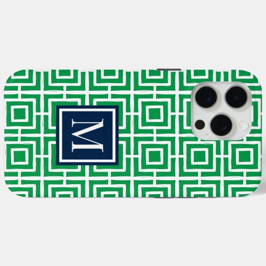Preppy Square Lattice Monogram – Green & Navy Case-Mate iPhoneケース (裏面 (横))