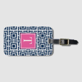 Preppy Square Lattice Monogram – Navy & Hot  Pink ラゲッジタグ (正面横)