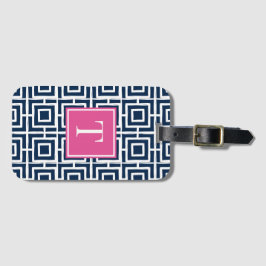 Preppy Square Lattice Monogram – Navy & Hot  Pink ラゲッジタグ