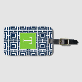 Preppy Square Lattice Monogram – Navy & Lime ラゲッジタグ
