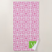 Preppy Square Lattice Monogram – Pink & Lime ビーチタオル (正面)