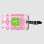 Preppy Square Lattice Monogram – Pink & Lime ラゲッジタグ (正面横)