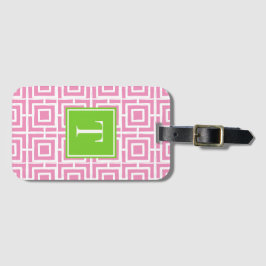 Preppy Square Lattice Monogram – Pink & Lime ラゲッジタグ
