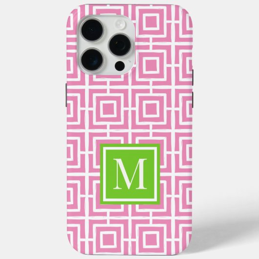 Preppy Square Lattice Monogram – Pink & Lime Case-Mate iPhoneケース (裏面)