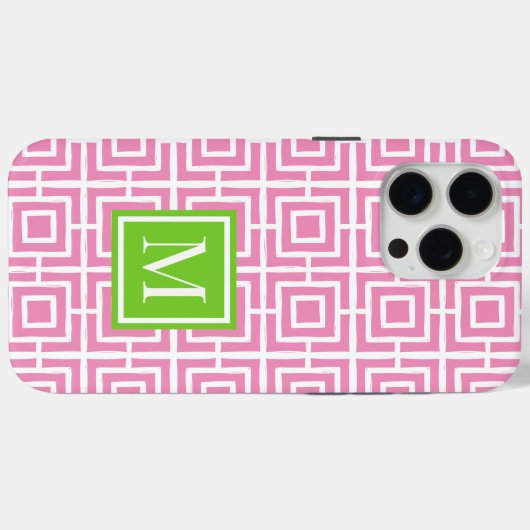 Preppy Square Lattice Monogram – Pink & Lime Case-Mate iPhoneケース (裏面 (横))