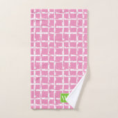 Preppy Square Lattice - Pink & Lime Green Monogram バスタオルセット (ハンドタオル)