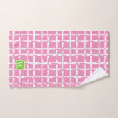 Preppy Square Lattice - Pink & Lime Green Monogram バスタオルセット (ハンドタオル)