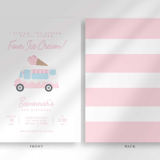 Preppy Stripe 4th Ice Cream Birthday Social 招待状