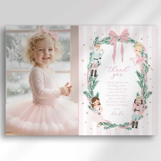 Preppy Stripe Bow Nutcracker Ballet Thank You Card 招待状