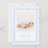 Preppy Stripe Bow Photo Birth Announcement 案内状 (正面)