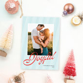 Preppy Stripe Lt. Blue Red Retro Christmas Photo シーズンカード