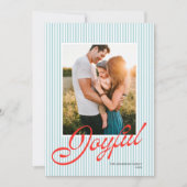 Preppy Stripe Lt. Blue Red Retro Christmas Photo シーズンカード (正面)