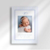 Preppy Stripe Monogram Photo Birth Announcement 案内状