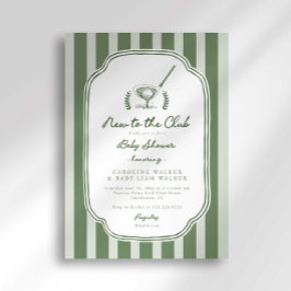Preppy Stripe New to the Club Golf Baby Shower 招待状