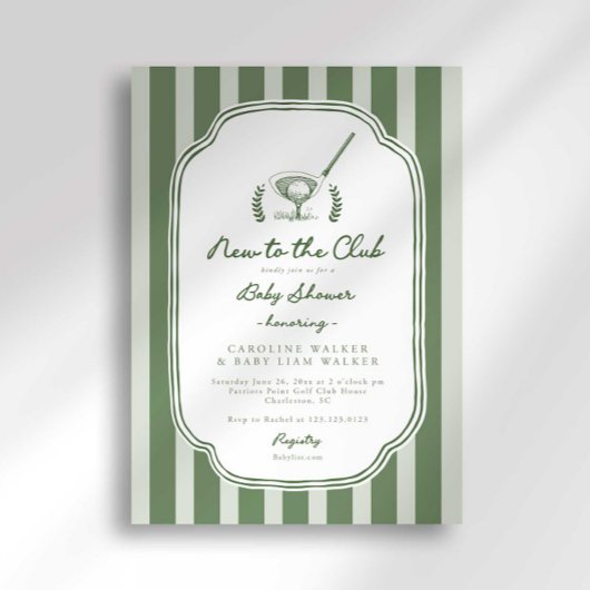 Preppy Stripe New to the Club Golf Baby Shower 招待状