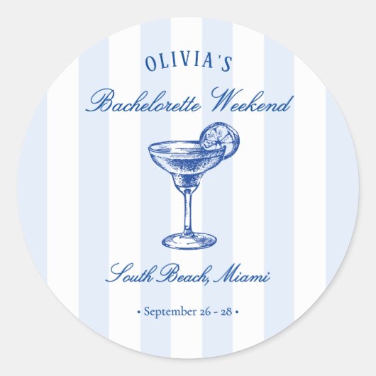 Preppy Stripes & Cocktail Bachelorette Weekend ラウンドシール (正面)
