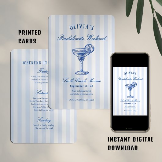 Preppy Stripes & Cocktail Bachelorette Weekend 招待状