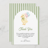 Preppy Stripes Cute Duck Theme Kids Birthday Party サンキューカード (正面/裏面)