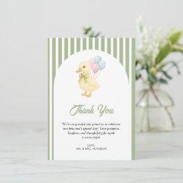 Preppy Stripes Cute Duck Theme Kids Birthday Party サンキューカード