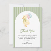 Preppy Stripes Cute Duck Theme Kids Birthday Party サンキューカード (正面)