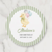 Preppy Stripes Cute Duck Theme Kids Birthday Party フェイバータグ (裏面)