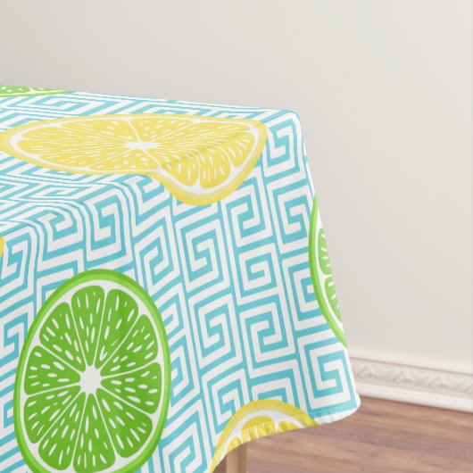 Preppy Summer Citrus Lemon Lime on Turquoise  テーブルクロス (インサイチュ)