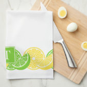 Preppy Summer Citrus Lemon Lime Slice Border キッチンタオル (四つ折り)