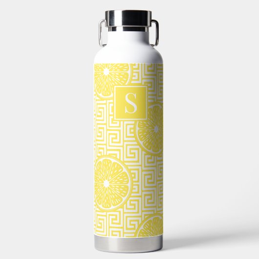 Preppy Summer Citrus Lemon on Greek Key  ウォーターボトル (正面)