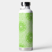 Preppy Summer Citrus Lime on Lime Greek Key Stripe ウォーターボトル (右面)