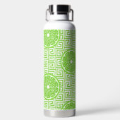 Preppy Summer Citrus Lime on Lime Greek Key Stripe ウォーターボトル (背面)