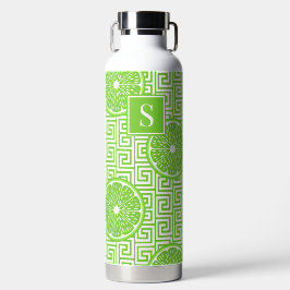 Preppy Summer Citrus Lime on Lime Greek Key Stripe ウォーターボトル