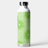 Preppy Summer Citrus Lime on Lime Greek Key Stripe ウォーターボトル (左面)