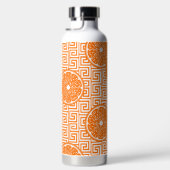 Preppy Summer Citrus Orange on Orange Greek Key  ウォーターボトル (右面)