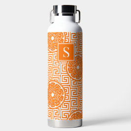 Preppy Summer Citrus Orange on Orange Greek Key  ウォーターボトル