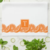 Preppy Summer Citrus Orange Slice Border キッチンタオル (折り畳み)